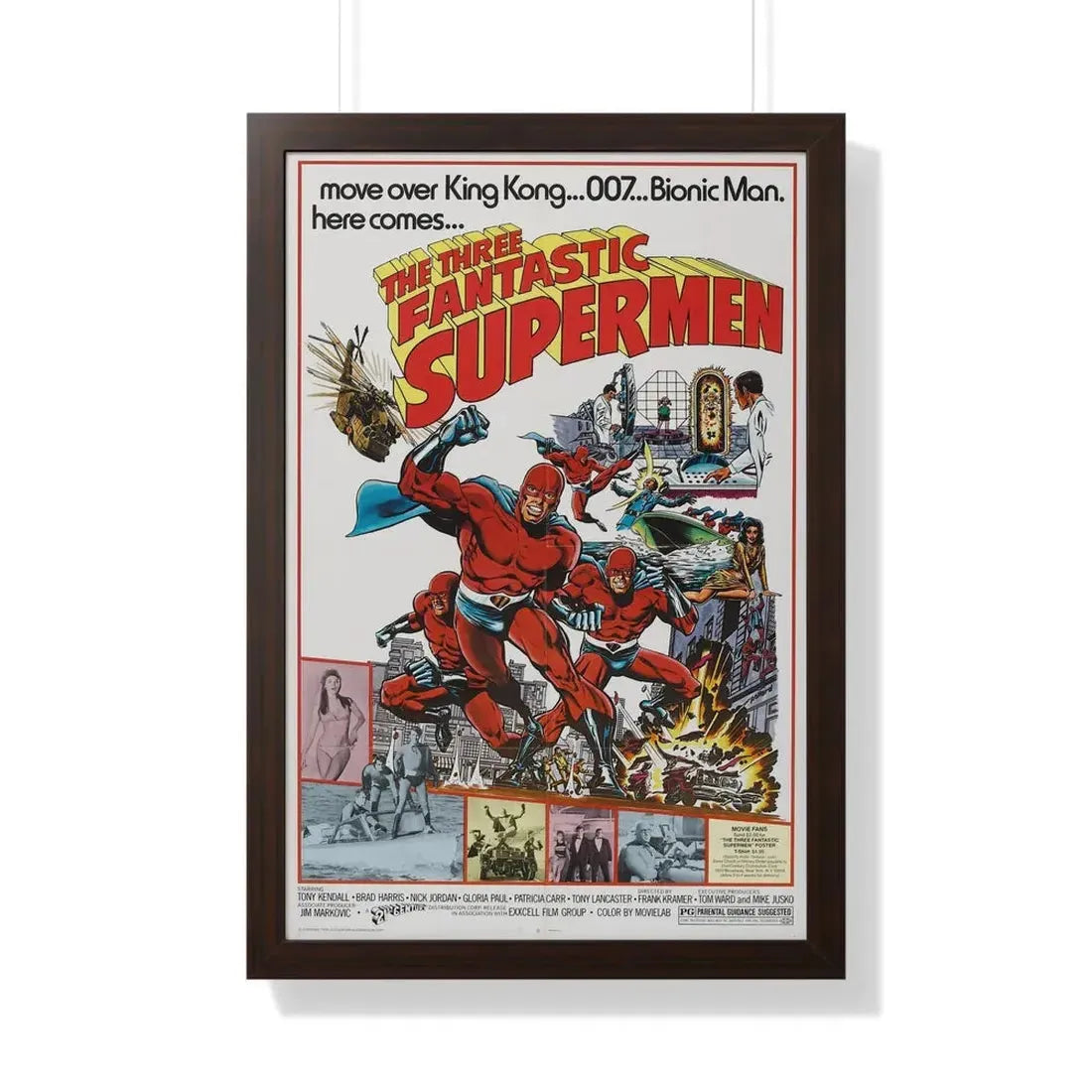 THE THREE FANTASTIC SUPERMEN 1967 - Framed Movie Poster 20" x 30" Walnut - The Sticker Space