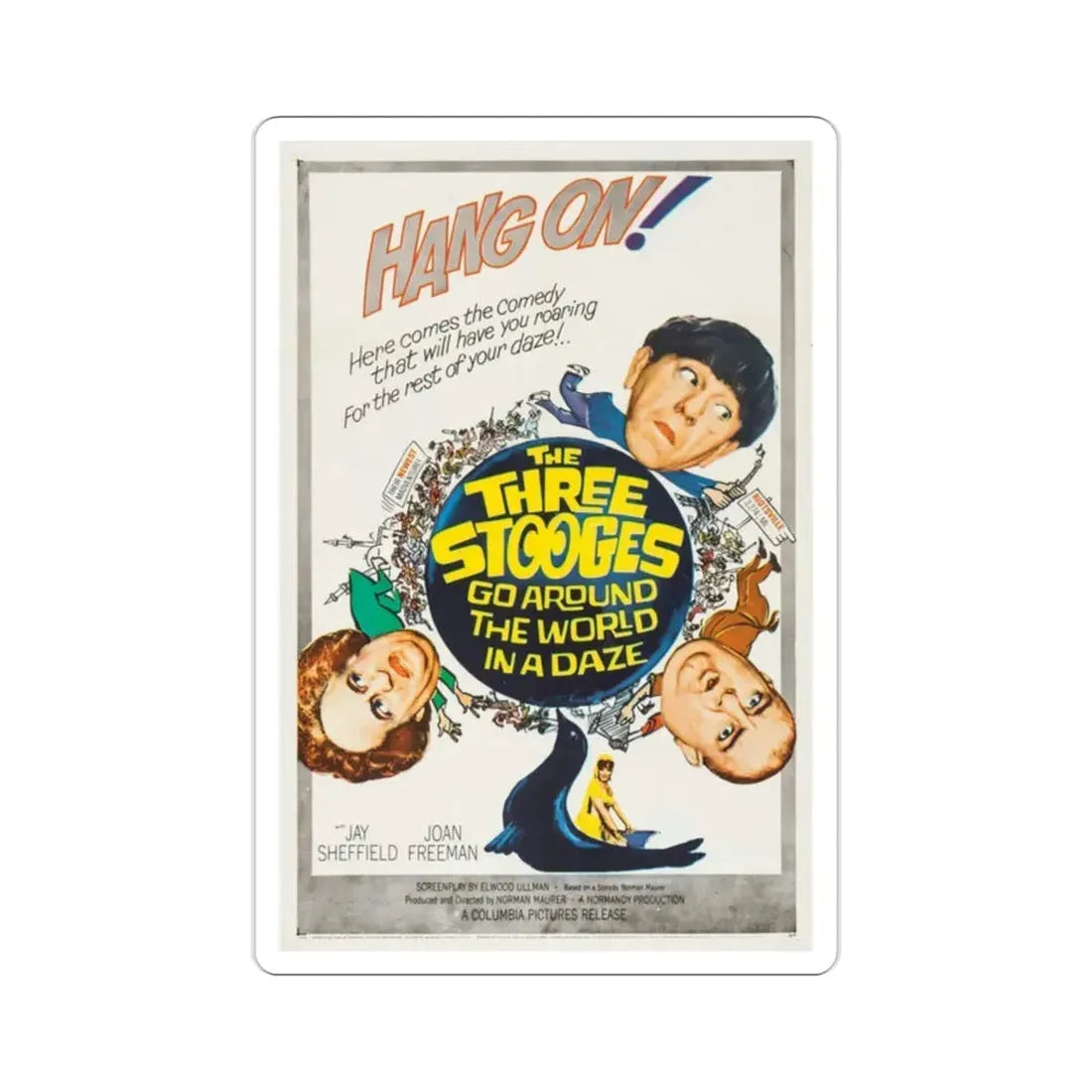 The Three Stooges Go Around the World in a Daze 1963 Movie Poster STICKER Vinyl Die-Cut Decal 2 Inch - The Sticker Space