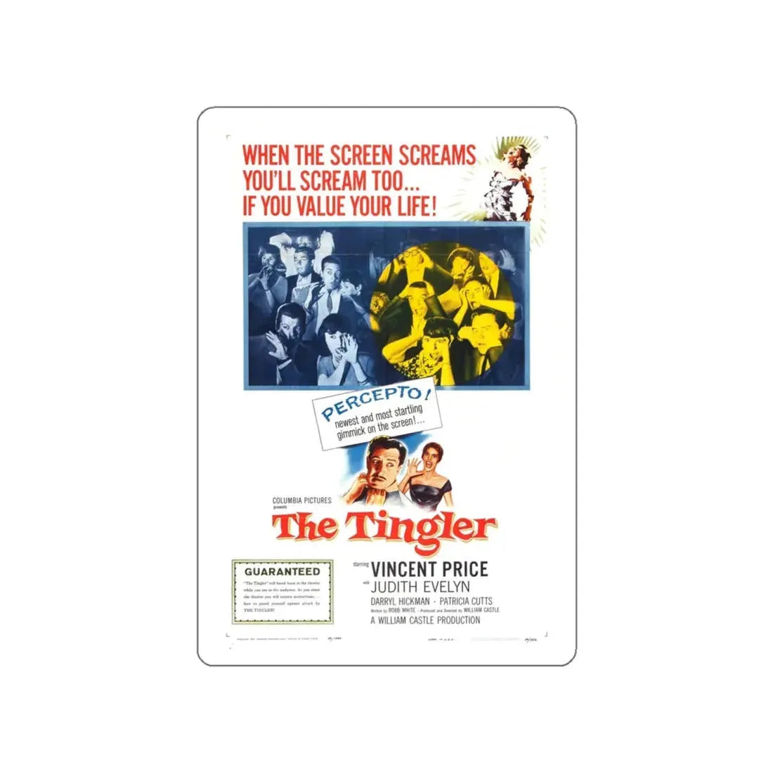 THE TINGLER 1959 Movie Poster STICKER Vinyl Die-Cut Decal 4 Inch - The Sticker Space