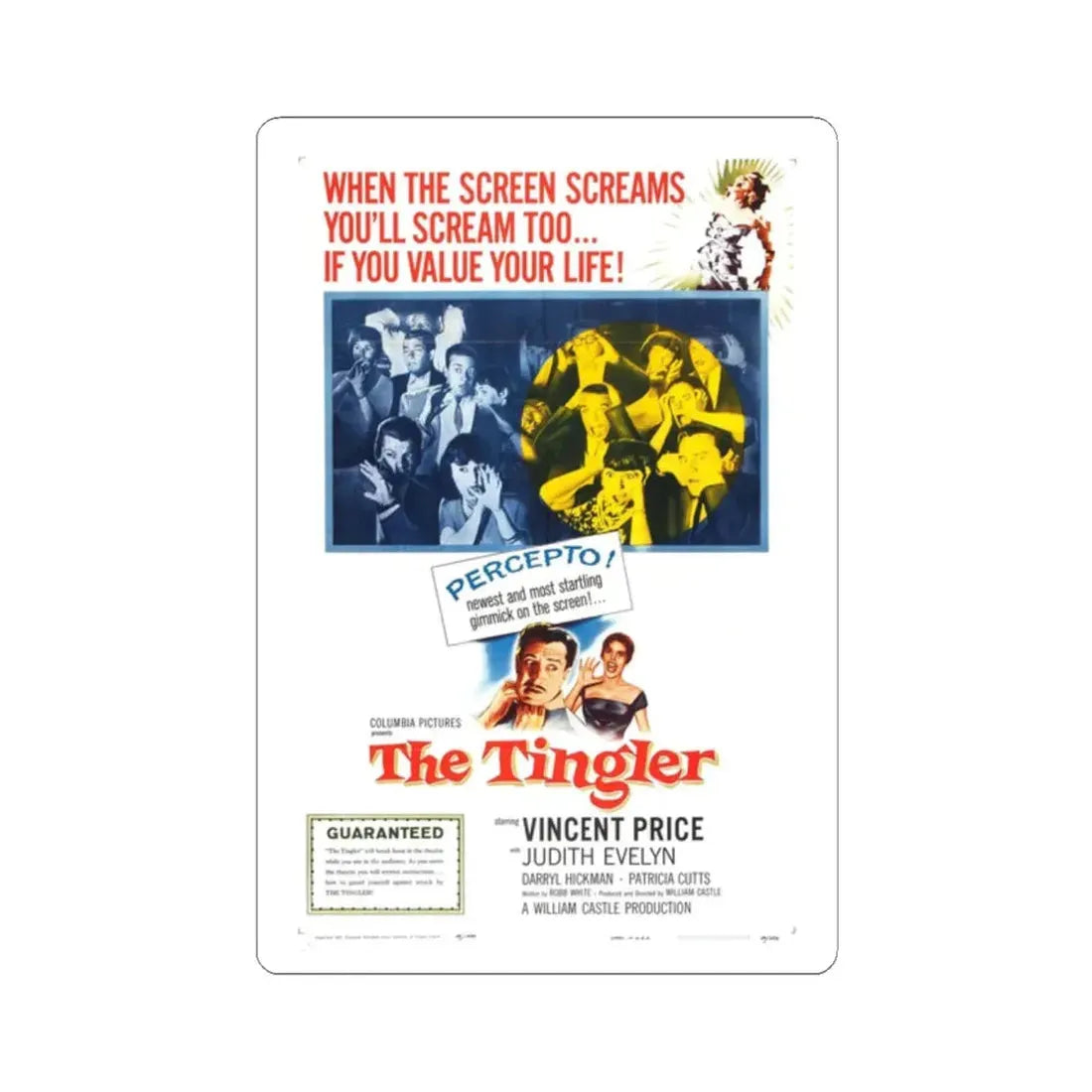 THE TINGLER 1959 Movie Poster - STICKER Vinyl Kiss-Cut Decal 2 Inch White - The Sticker Space