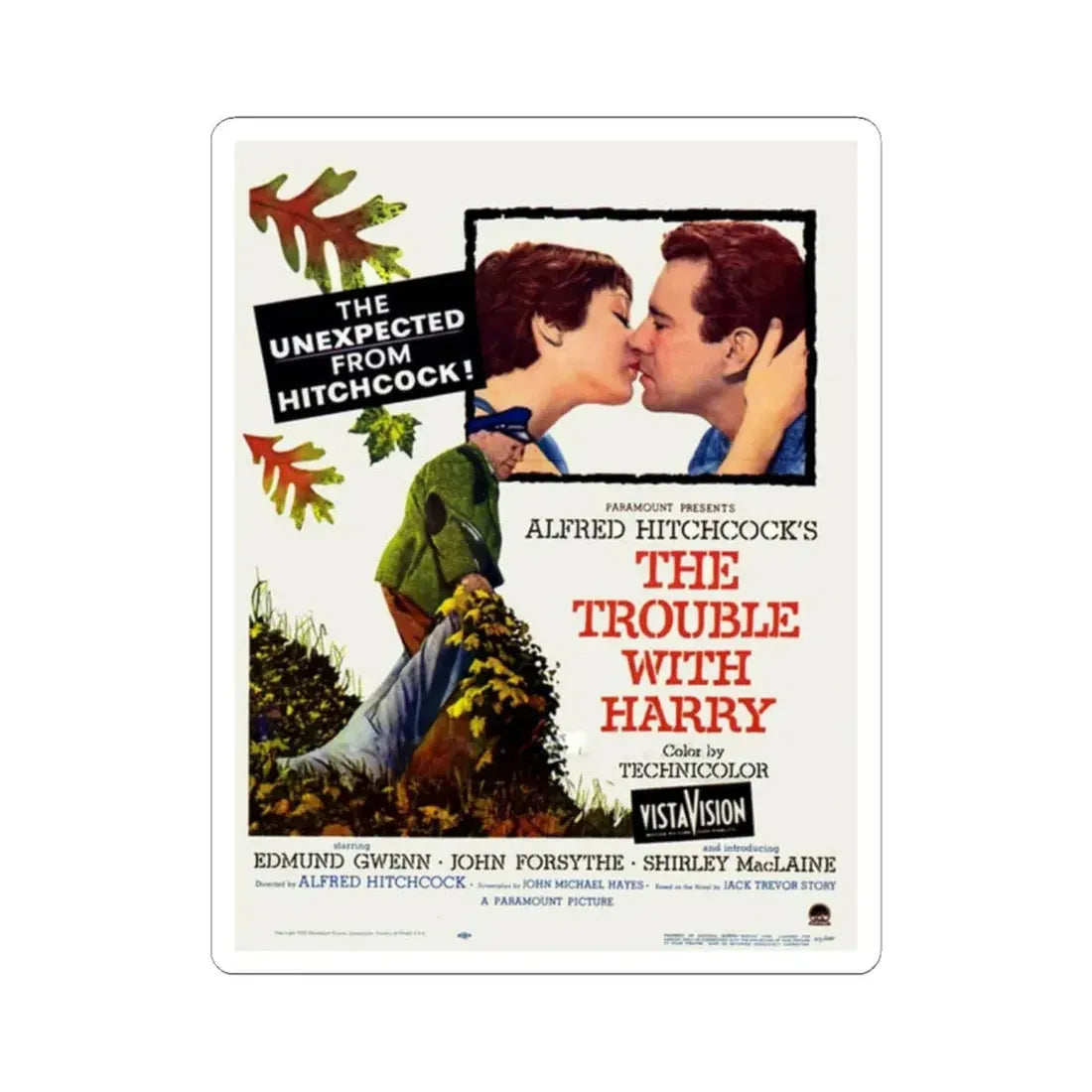 The Trouble with Harry 1955 Movie Poster - STICKER Vinyl Kiss-Cut Decal 2 Inch White - The Sticker Space