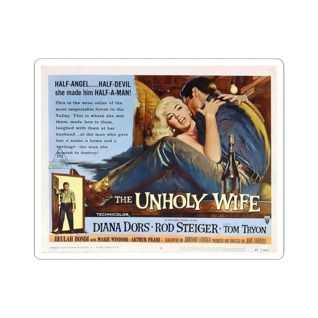The Unholy Wife 1957 Movie Poster - STICKER Vinyl Kiss-Cut Decal 3 Inch White - The Sticker Space