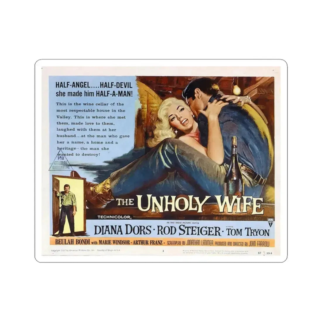 The Unholy Wife 1957 Movie Poster - STICKER Vinyl Kiss-Cut Decal 6 Inch White - The Sticker Space