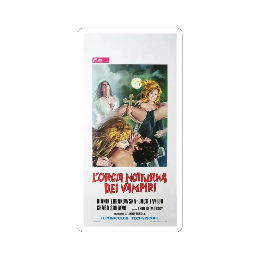 THE VAMPIRE'S NIGHT ORGY (ITALIAN) 1973 Movie Poster - STICKER Vinyl Kiss-Cut Decal 3 Inch White - The Sticker Space