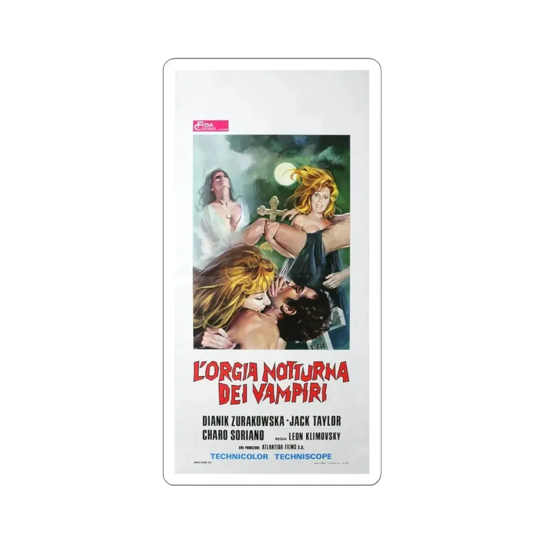 THE VAMPIRE'S NIGHT ORGY (ITALIAN) 1973 Movie Poster - STICKER Vinyl Kiss-Cut Decal 6 Inch White - The Sticker Space