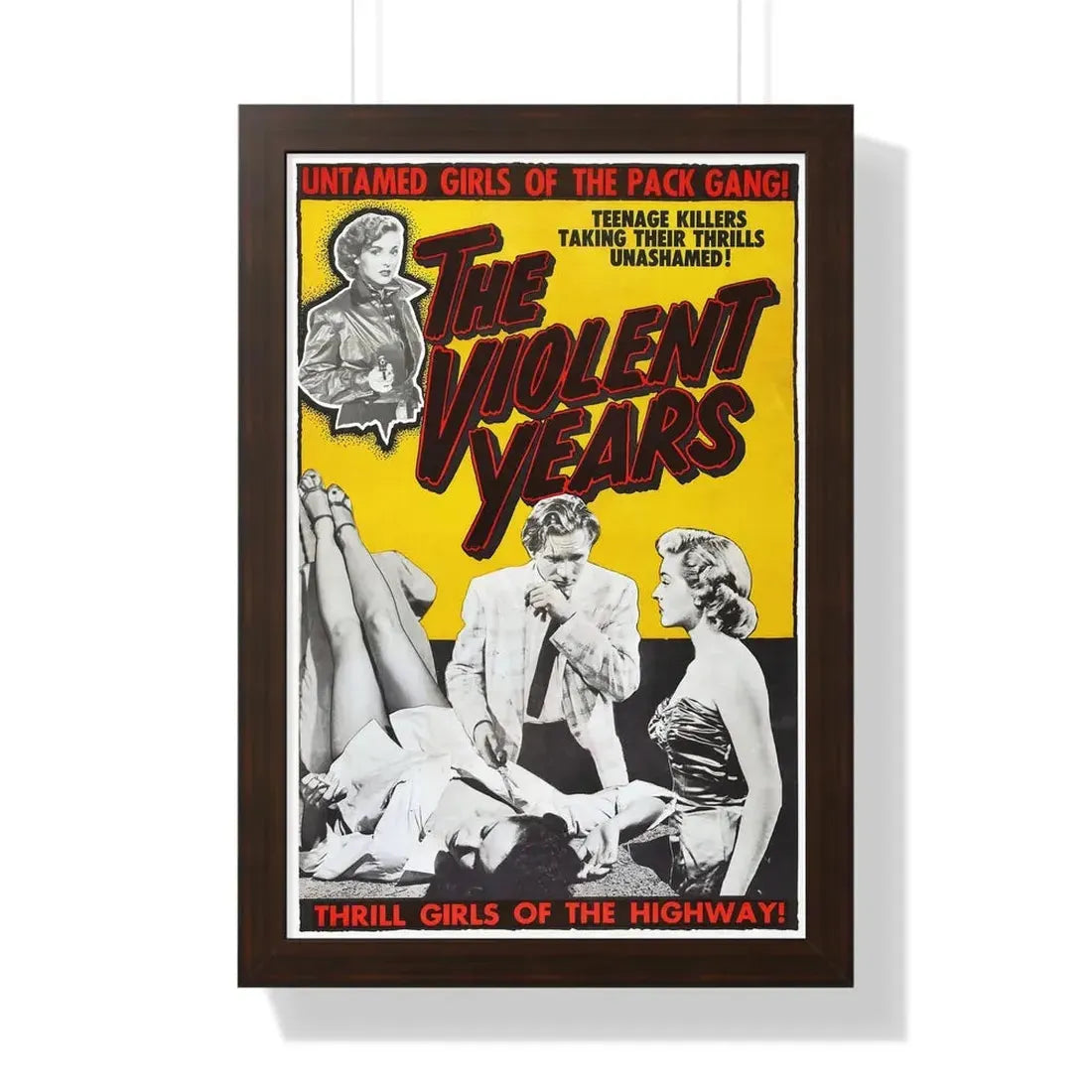 THE VIOLENT YEARS 1956 - Framed Movie Poster 16″ x 24″ Walnut - The Sticker Space