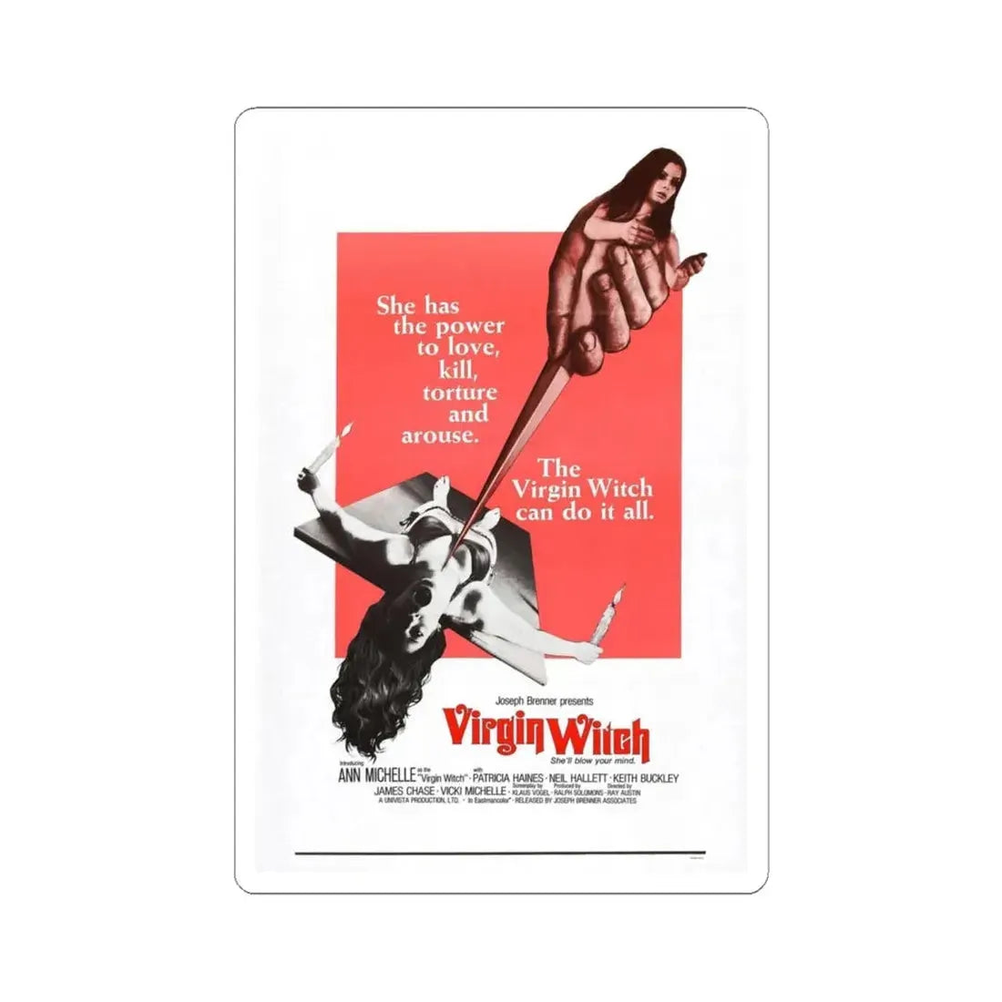 THE VIRGIN WITCH (2) 1972 Movie Poster - STICKER Vinyl Kiss-Cut Decal 6 Inch White - The Sticker Space