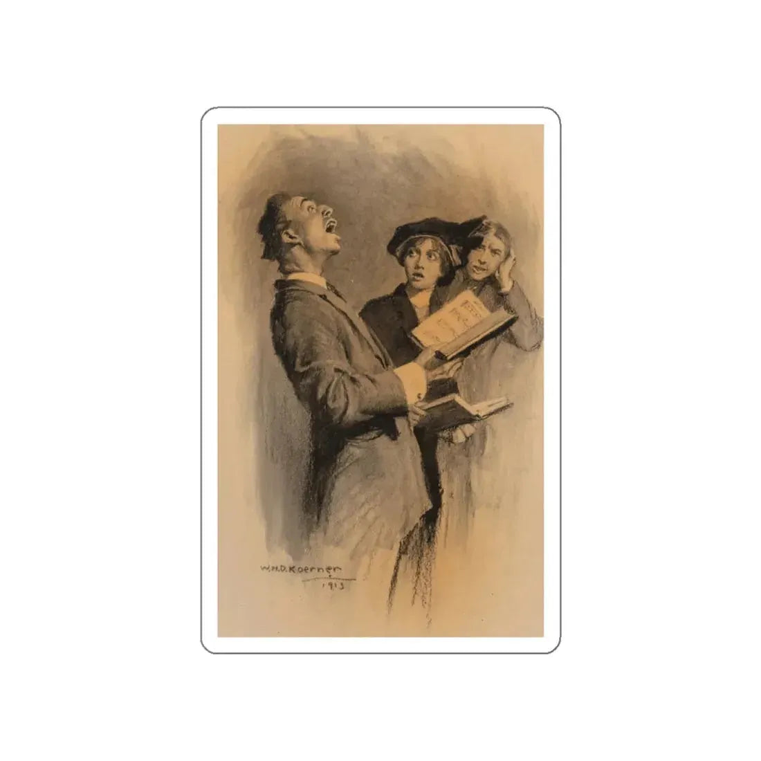 The Volunteer Choir, The Saturday Evening Post interior illustration, March 22, 1913 (Magazine Illustration) STICKER Vinyl Die-Cut Decal White Die-Cut 4 Inch - The Sticker Space