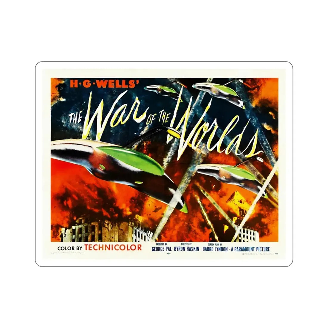 The War of the Worlds 1953 v2 Movie Poster STICKER Vinyl Die-Cut Decal 4 Inch - The Sticker Space
