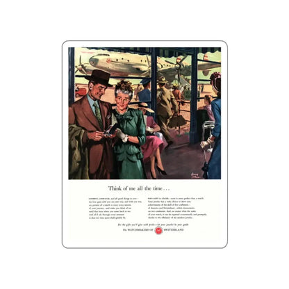 The Watchmakers of Switzerland ad, Collier's, August 14, 1948 (Magazine Illustration) STICKER Vinyl Die-Cut Decal White Die-Cut 2 Inch - The Sticker Space