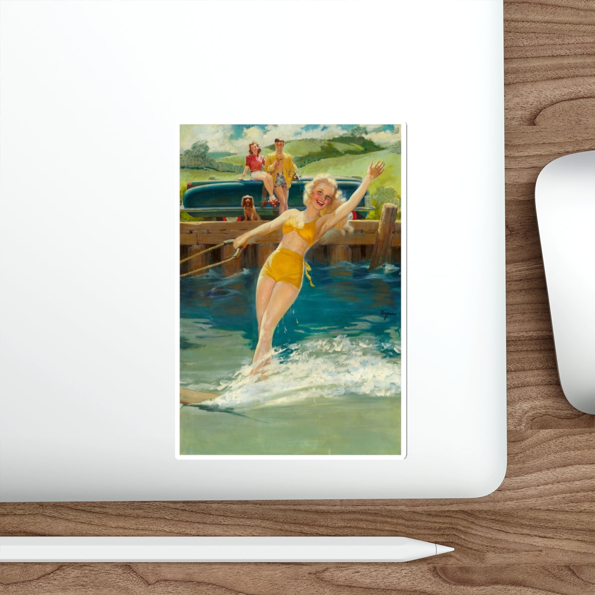 The Water Skier (Magazine Illustration) STICKER Vinyl Die-Cut Decal-The Sticker Space