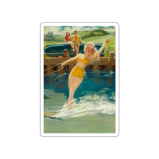 The Water Skier (Magazine Illustration) STICKER Vinyl Die-Cut Decal White Die-Cut 2 Inch - The Sticker Space