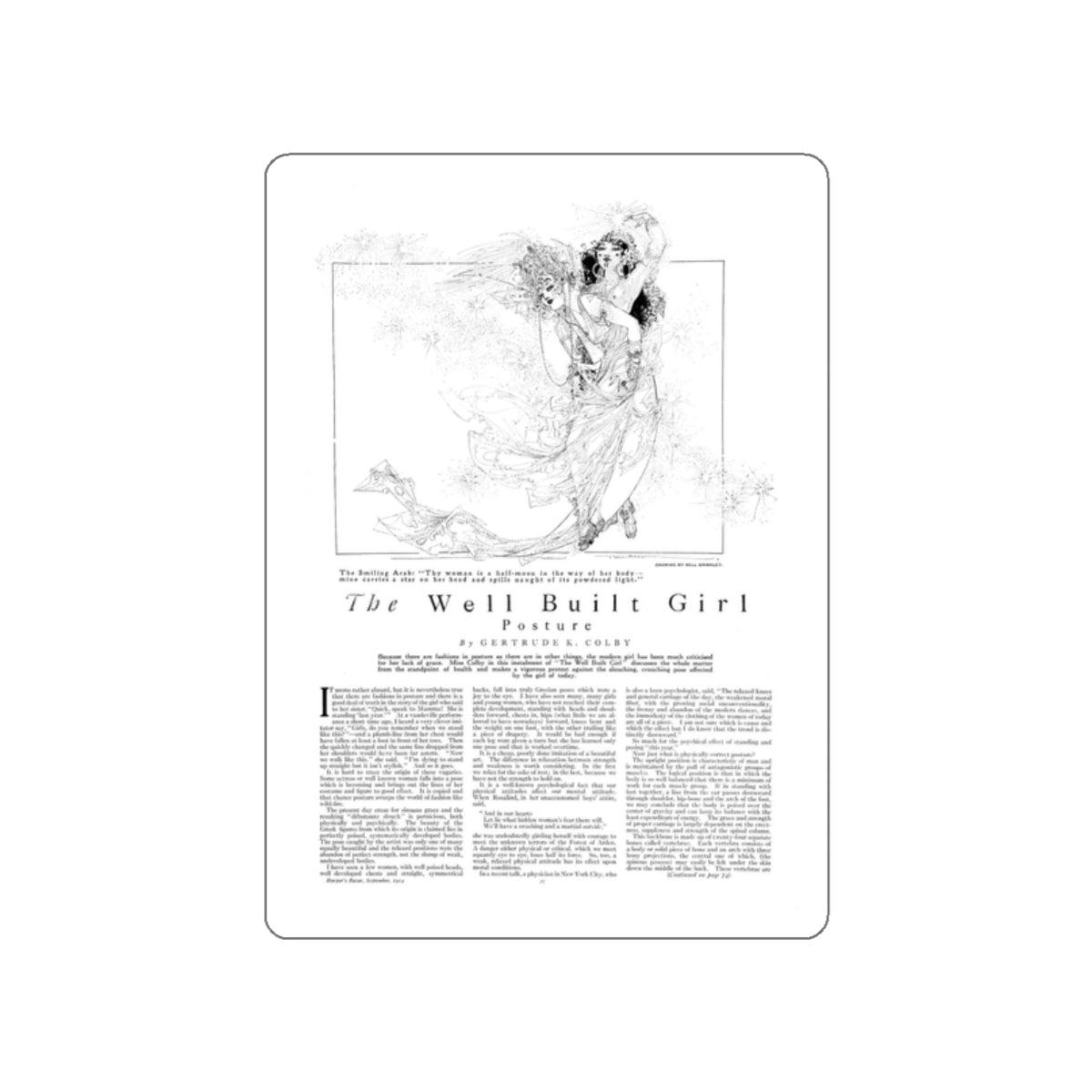 The Well Built Girl - Posture, Harper's Bazaar, September 1914 (Magazine Illustration) STICKER Vinyl Die-Cut Decal-White-The Sticker Space