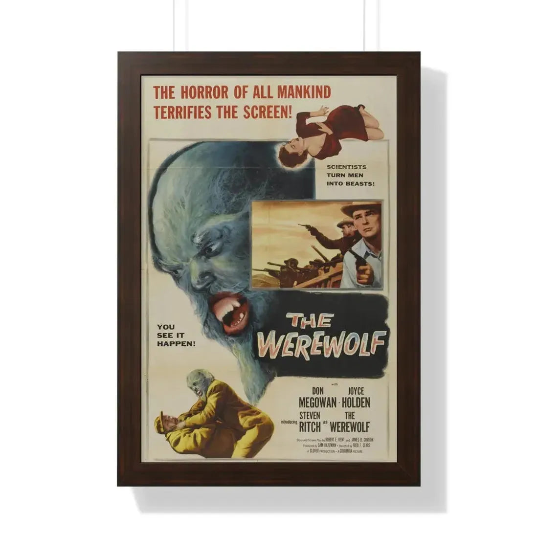 THE WEREWOLF 1956 - Framed Movie Poster 16″ x 24″ Walnut - The Sticker Space