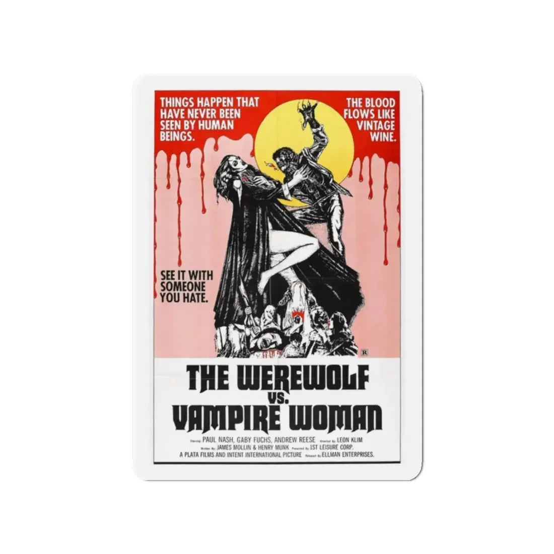 THE WEREWOLF VS THE VAMPIRE WOMAN 1971 Movie Poster - Refrigerator Magnet 2 Inch Die-Cut - The Sticker Space