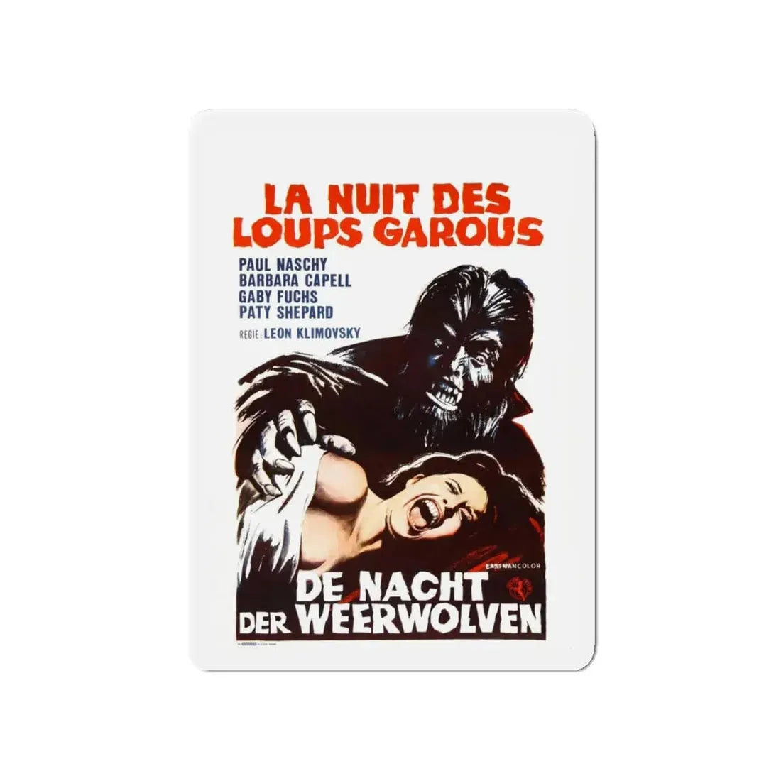 THE WEREWOLF VS THE VAMPIRE WOMAN (BELGIAN) 1971 Movie Poster - Refrigerator Magnet 4 Inch Die-Cut - The Sticker Space