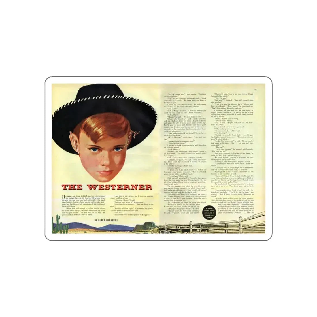 The Westerner, Redbook, February 1952 (Magazine Illustration) STICKER Vinyl Die-Cut Decal White Die-Cut 4 Inch - The Sticker Space