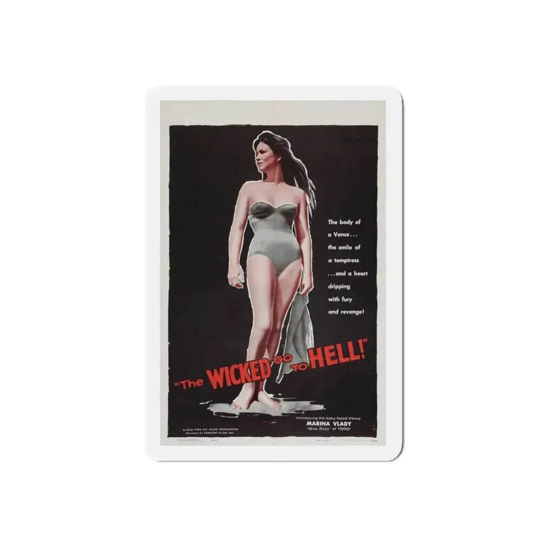 THE WICKED GO TO HELL 1955 Movie Poster - Refrigerator Magnet 4 Inch Die-Cut - The Sticker Space
