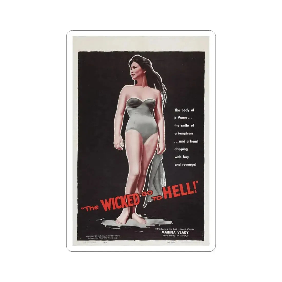 THE WICKED GO TO HELL 1955 Movie Poster - STICKER Vinyl Kiss-Cut Decal 3 Inch White - The Sticker Space