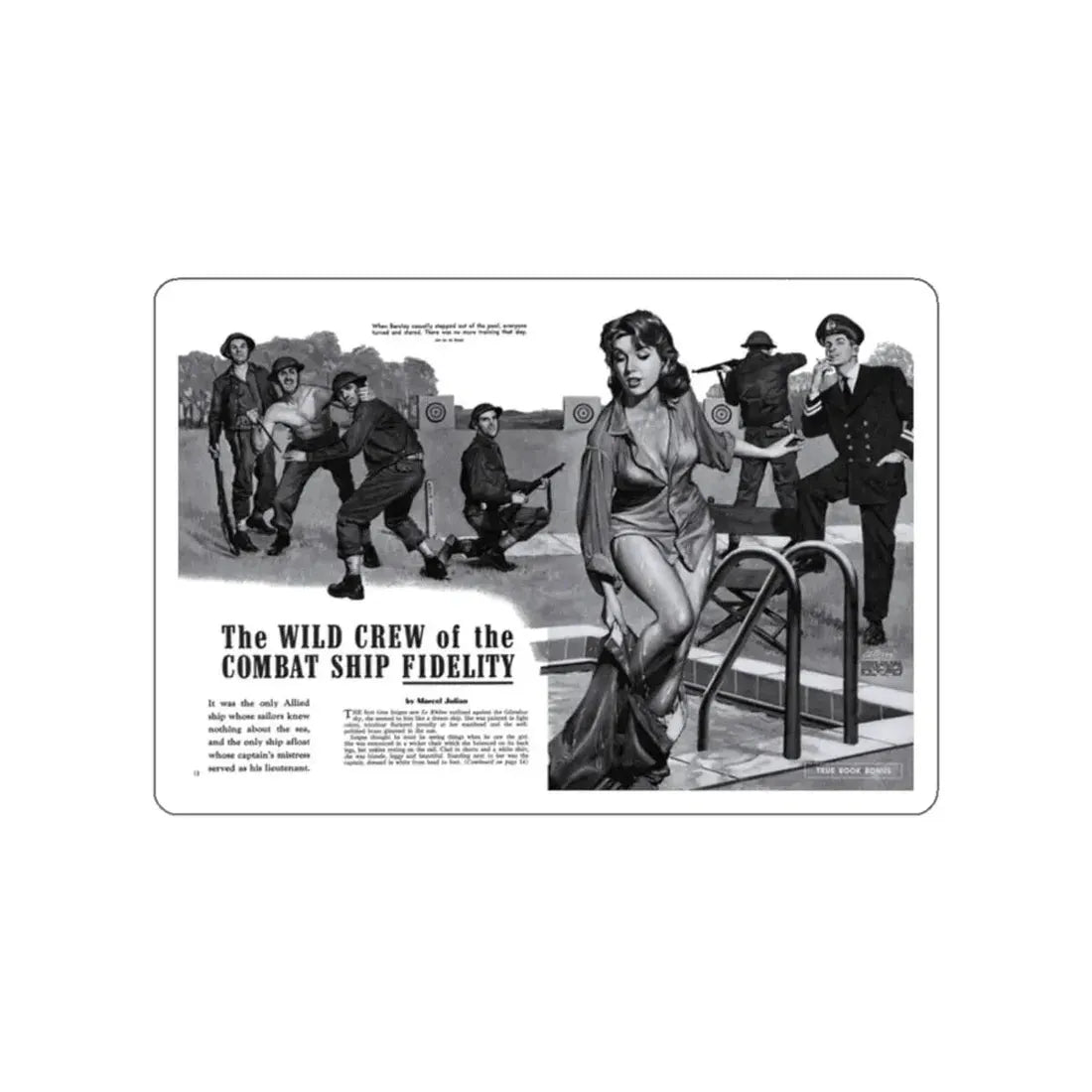 The Wild Crew of the Combat Ship Fidelity, Men magazine, August 1958 (Magazine Illustration) STICKER Vinyl Die-Cut Decal White Die-Cut 2 Inch - The Sticker Space