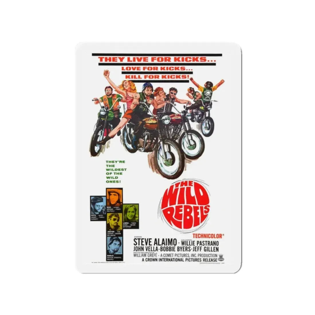 THE WILD REBELS 1967 Movie Poster - Refrigerator Magnet 2 Inch Die-Cut - The Sticker Space