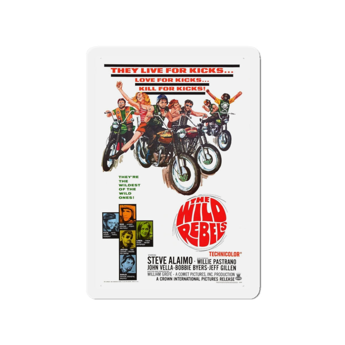 THE WILD REBELS 1967 Movie Poster - Refrigerator Magnet-3" x 3"-The Sticker Space