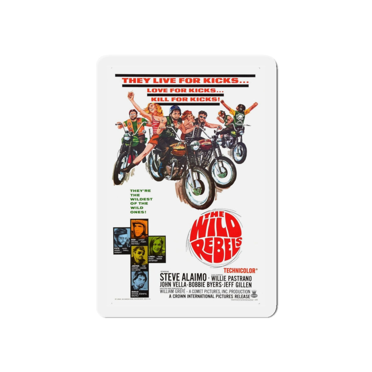 THE WILD REBELS 1967 Movie Poster - Refrigerator Magnet-5" x 5"-The Sticker Space