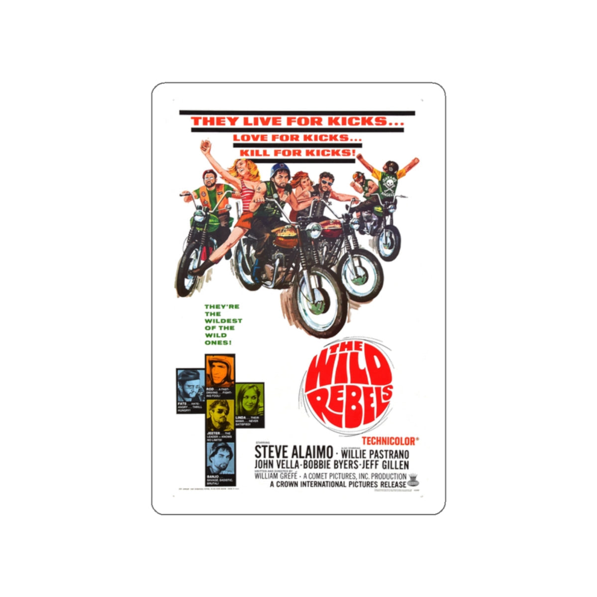 THE WILD REBELS 1967 Movie Poster STICKER Vinyl Die-Cut Decal-White-The Sticker Space