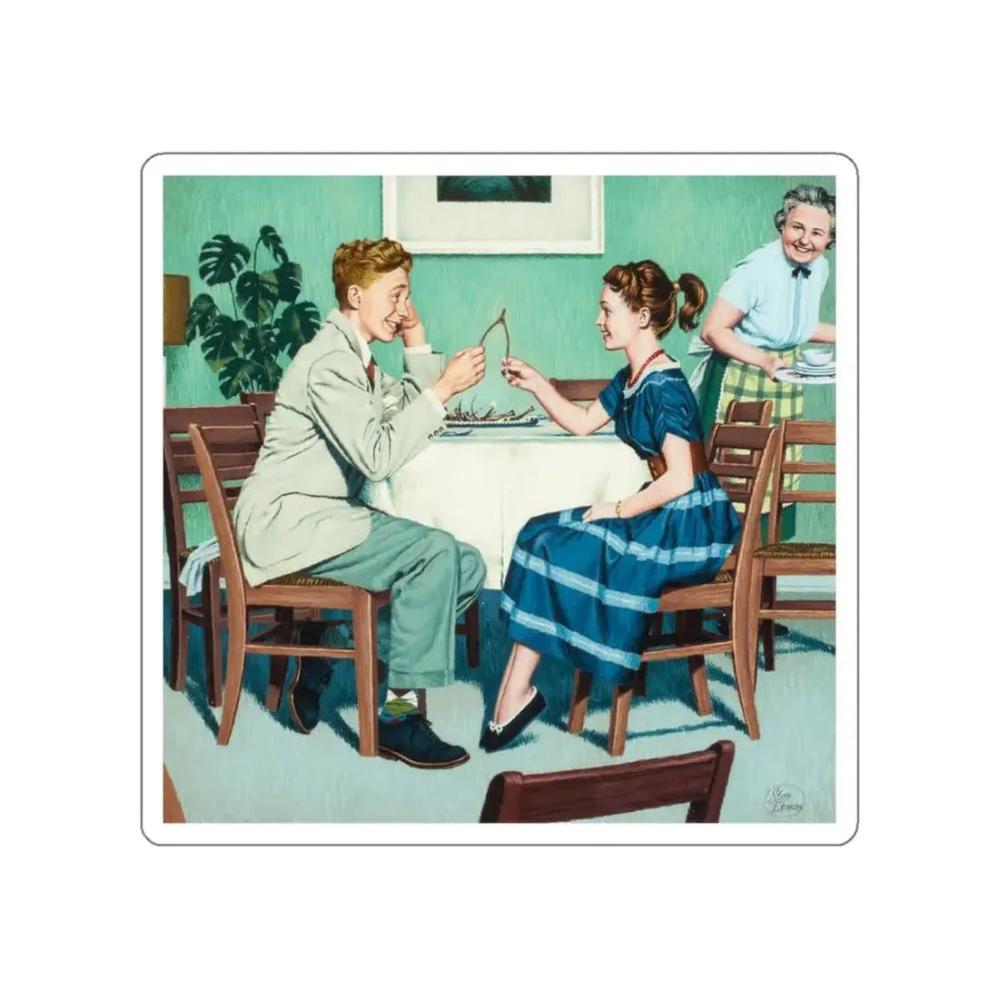 The Wishbone, American Weekly cover, c. 1953 (Magazine Illustration) STICKER Vinyl Die-Cut Decal White Die-Cut 5 Inch - The Sticker Space