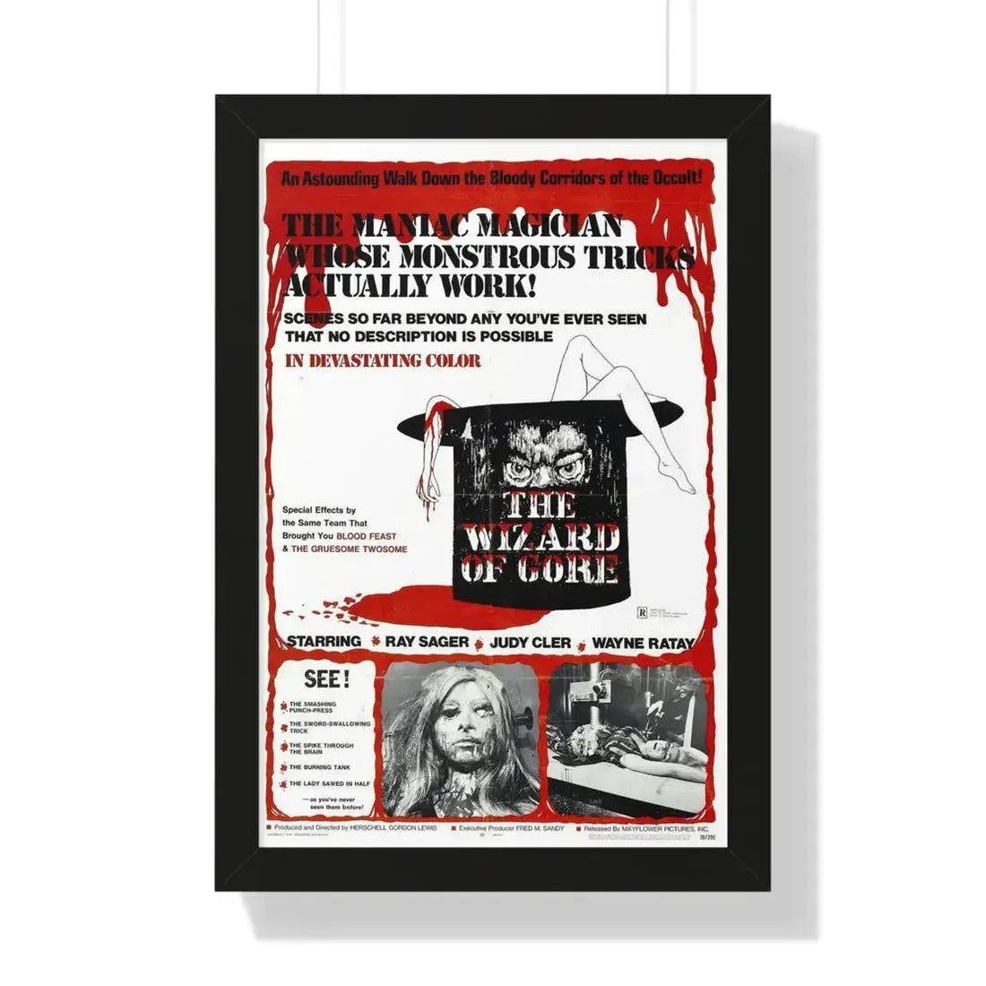 THE WIZARD OF GORE 1970 - Framed Movie Poster 16″ x 24″ Black - The Sticker Space