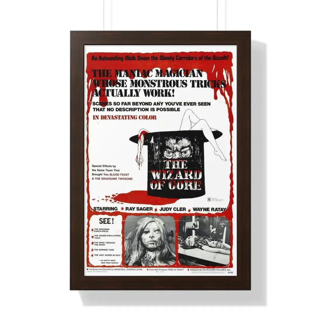 THE WIZARD OF GORE 1970 - Framed Movie Poster 16″ x 24″ Walnut - The Sticker Space