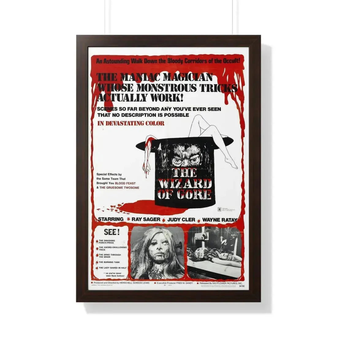THE WIZARD OF GORE 1970 - Framed Movie Poster 20" x 30" Walnut - The Sticker Space
