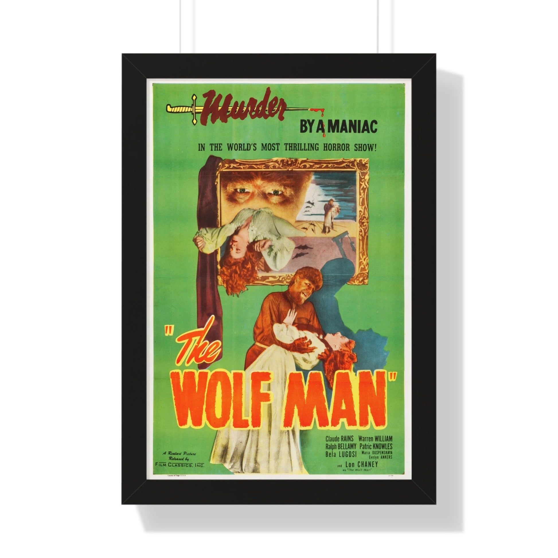 THE WOLF MAN (REISSUE) 1941 - Framed Movie Poster-16″ x 24″-The Sticker Space