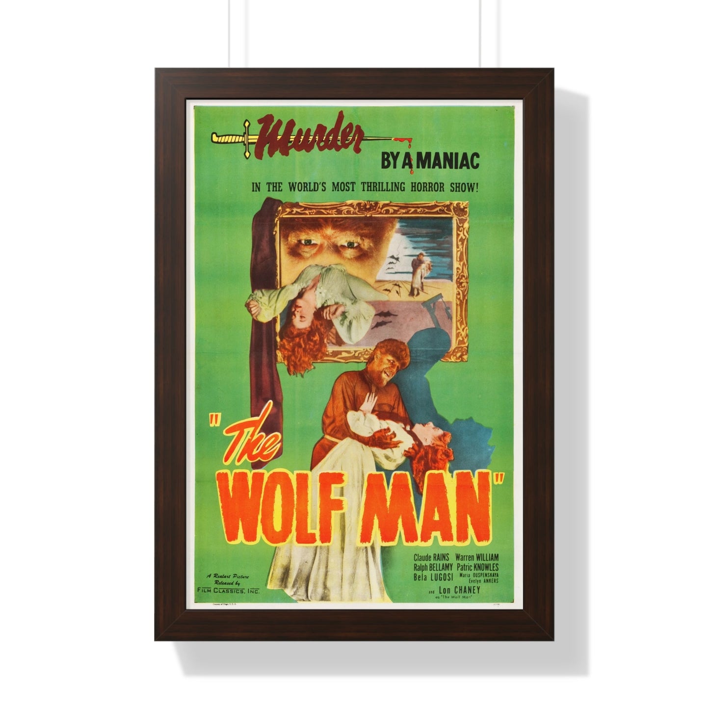 THE WOLF MAN (REISSUE) 1941 - Framed Movie Poster-16″ x 24″-The Sticker Space