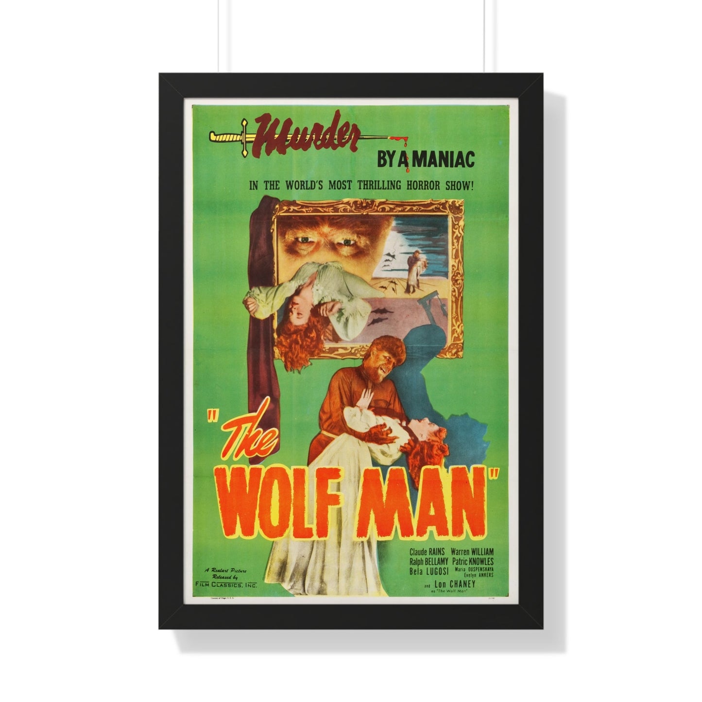 THE WOLF MAN (REISSUE) 1941 - Framed Movie Poster-20" x 30"-The Sticker Space