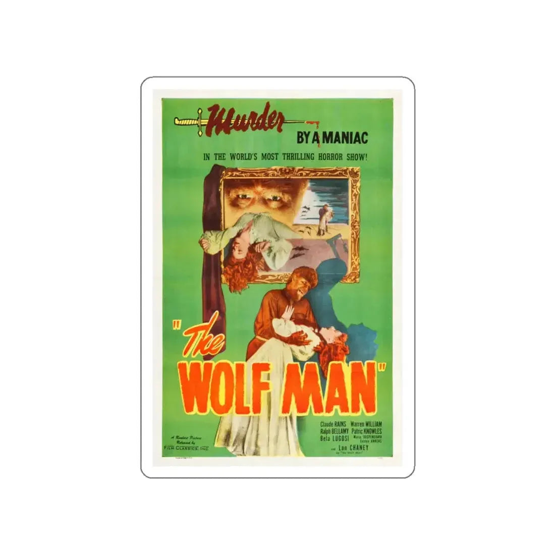 THE WOLF MAN (REISSUE) 1941 Movie Poster STICKER Vinyl Die-Cut Decal 6 Inch - The Sticker Space
