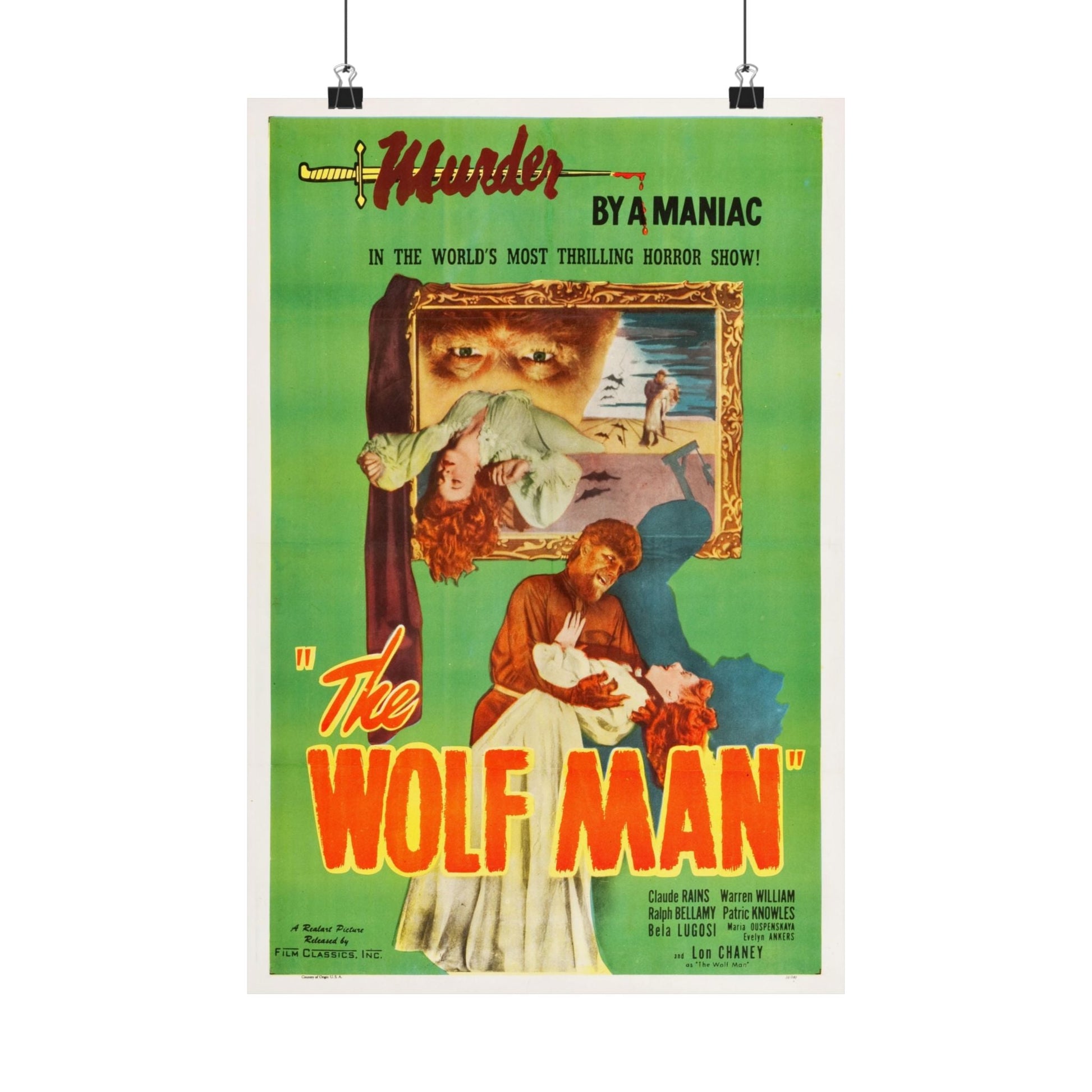 THE WOLF MAN (REISSUE) 1941 - Paper Movie Poster-12″ x 18″-The Sticker Space