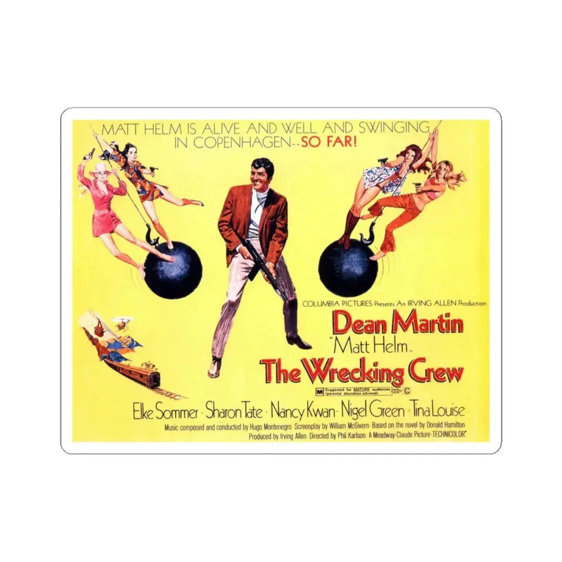 The Wrecking Crew 1969 Movie Poster - STICKER Vinyl Kiss-Cut Decal 4 Inch White - The Sticker Space