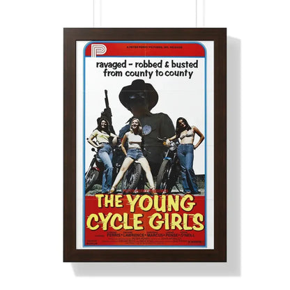 THE YOUNG CYCLE GIRLS 1978 - Framed Movie Poster 16″ x 24″ Walnut - The Sticker Space