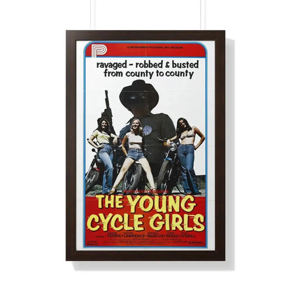 THE YOUNG CYCLE GIRLS 1978 - Framed Movie Poster 20" x 30" Walnut - The Sticker Space