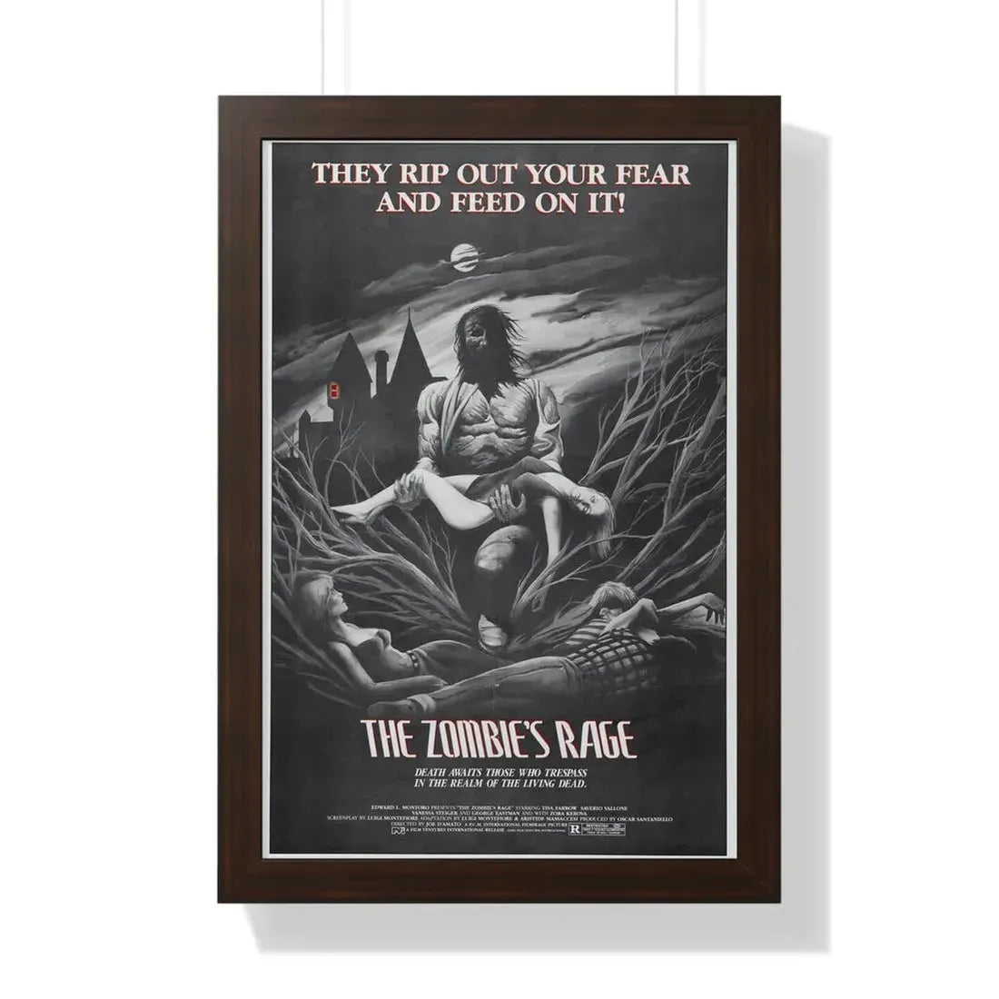 THE ZOMBIE'S RAGE (ANTHROPOPHAGUS) 1980 - Framed Movie Poster 16″ x 24″ Walnut - The Sticker Space