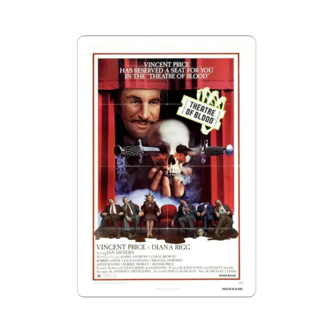 Theatre of Blood 1973 Movie Poster - STICKER Vinyl Kiss-Cut Decal 2 Inch White - The Sticker Space