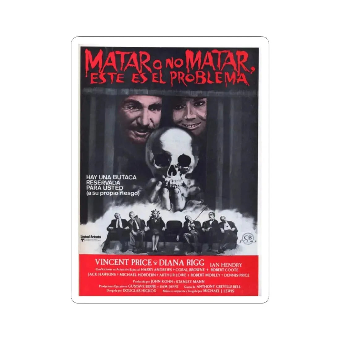 THEATRE OF BLOOD (2) 1973 Movie Poster - STICKER Vinyl Kiss-Cut Decal 2 Inch White - The Sticker Space