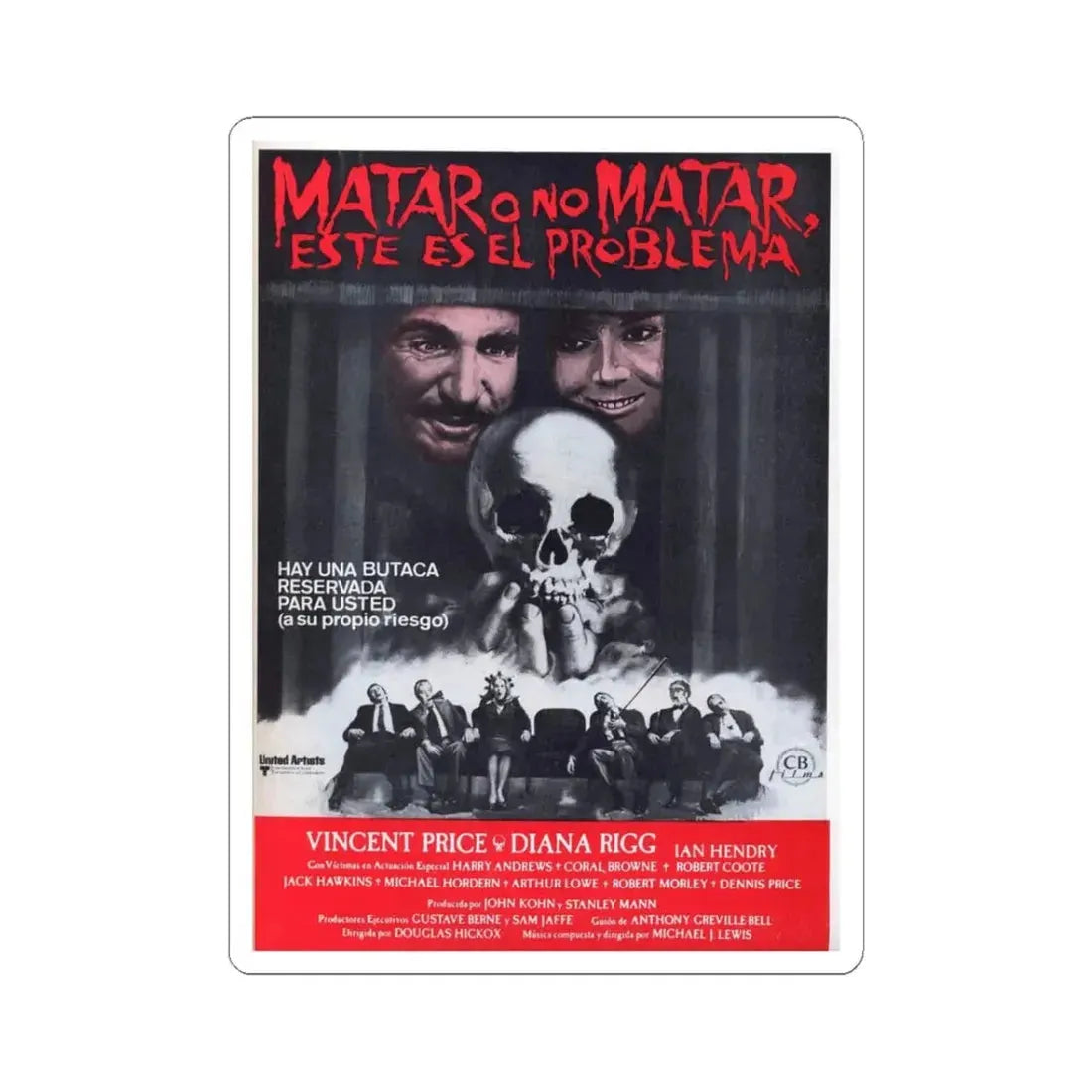 THEATRE OF BLOOD (2) 1973 Movie Poster - STICKER Vinyl Kiss-Cut Decal 3 Inch White - The Sticker Space