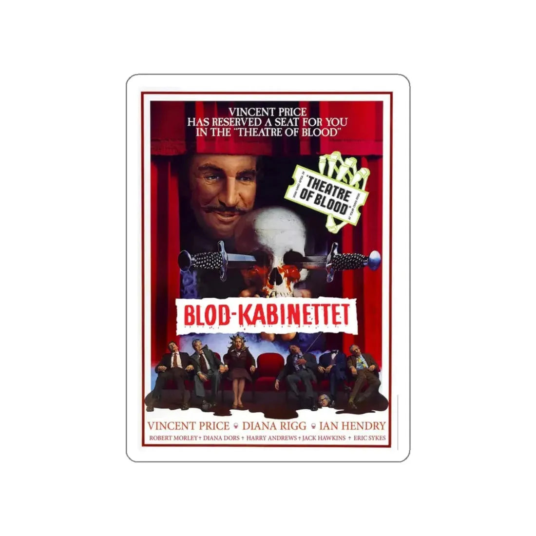 THEATRE OF BLOOD (DANISH) 1973 Movie Poster STICKER Vinyl Die-Cut Decal 3 Inch - The Sticker Space
