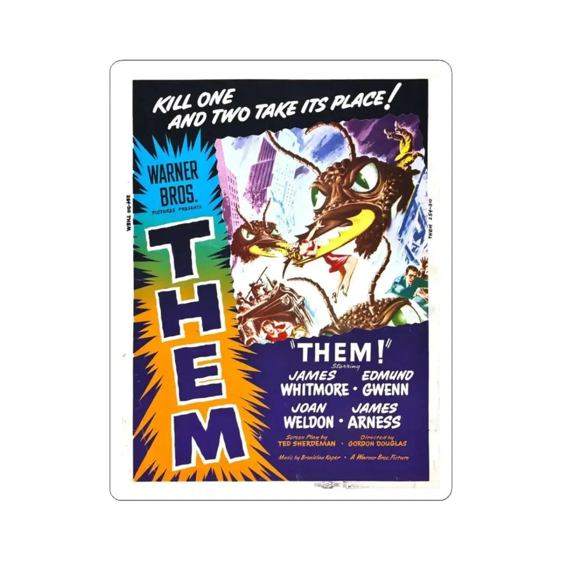 THEM! (2) 1954 Movie Poster - STICKER Vinyl Kiss-Cut Decal 3 Inch White - The Sticker Space