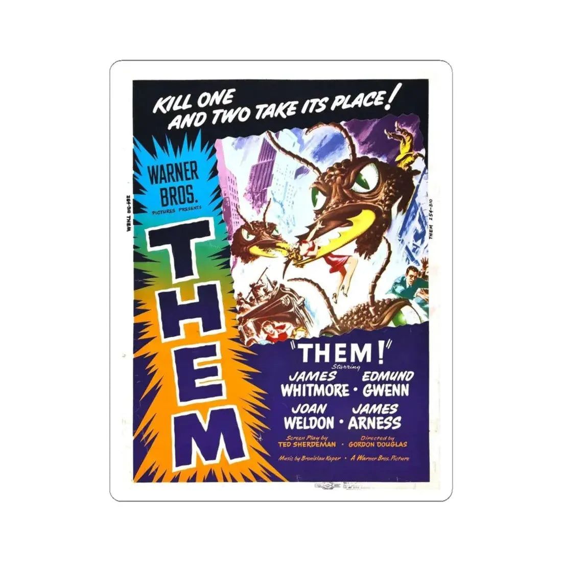 THEM! (2) 1954 Movie Poster - STICKER Vinyl Kiss-Cut Decal 4 Inch White - The Sticker Space