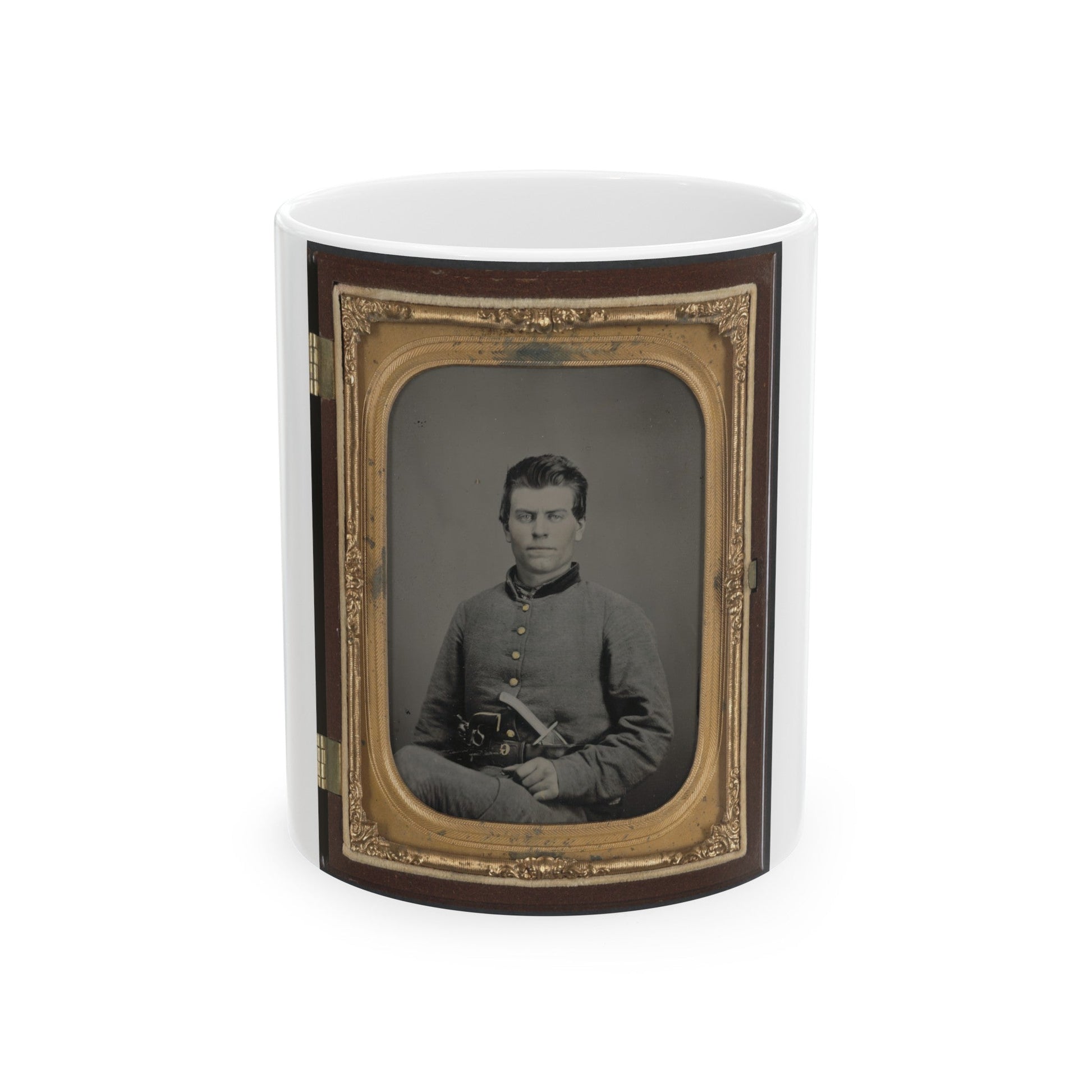 Theophilus Mann Of Company G, 1st (Farinholt's) Virginia Infantry Battalion Reserves, With Pistol And Knife (U.S. Civil War) White Coffee Mug-11oz-The Sticker Space