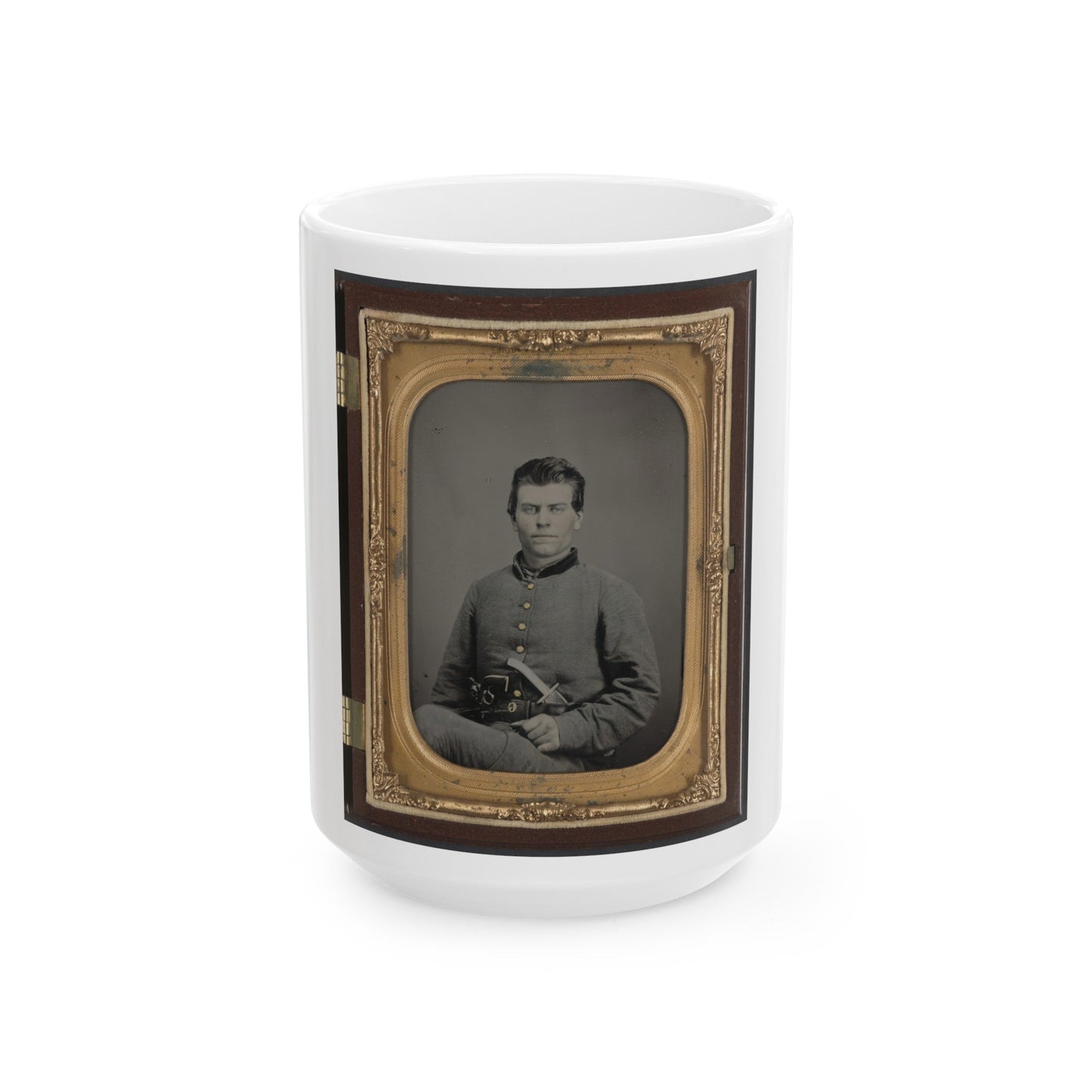 Theophilus Mann Of Company G, 1st (Farinholt's) Virginia Infantry Battalion Reserves, With Pistol And Knife (U.S. Civil War) White Coffee Mug-15oz-The Sticker Space