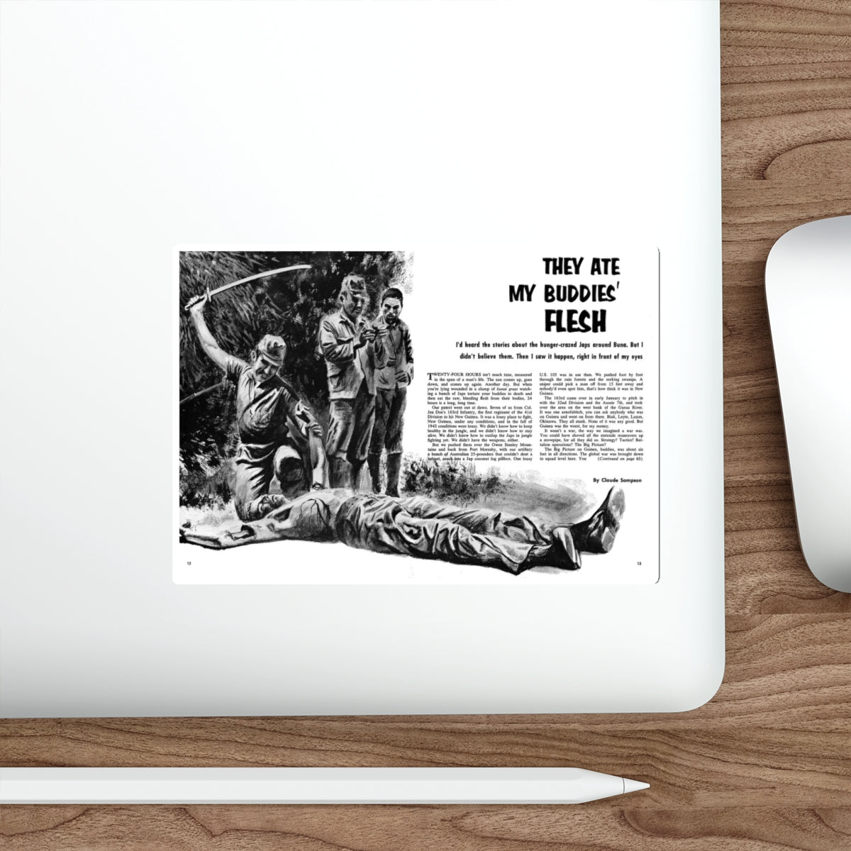 They Ate My Buddies' Flesh, True War, July 1958 (Magazine Illustration) STICKER Vinyl Die-Cut Decal-The Sticker Space